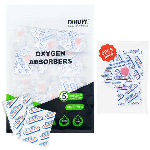 Oxygen Absorbers for Food Storage and Mylar Bags Vacuum Seal Long Term Containers Food Grade(400CC, 5Pcs Individual Packing, Total100)